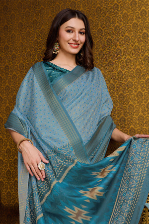 Blue Silk Saree With Blouse Piece