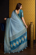 Blue Silk Saree With Blouse Piece