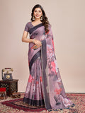 Black Linen Blend Saree With Blouse Piece