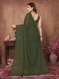 Green  Satin Silk Saree With Blouse Piece