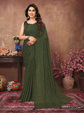 Green  Satin Silk Saree With Blouse Piece