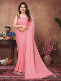 Peach Satin Silk Saree With Blouse Piece