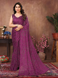 Purple Satin Silk Saree With Blouse Piece