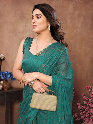 Green Satin Silk Saree With Blouse Piece