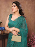 Green Satin Silk Saree With Blouse Piece