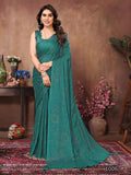 Green Satin Silk Saree With Blouse Piece