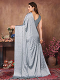 Grey Satin Silk Saree With Blouse Piece