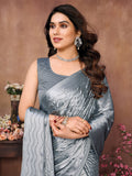 Grey Satin Silk Saree With Blouse Piece