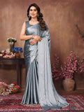 Grey Satin Silk Saree With Blouse Piece