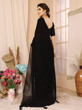 Black Satin Chiffon Saree With Blouse Piece