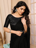 Black Satin Chiffon Saree With Blouse Piece