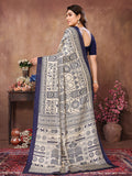 Blue Khadi Saree With Blouse Piece