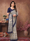 Blue Khadi Saree With Blouse Piece