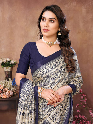 Blue Khadi Saree With Blouse Piece