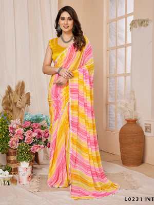 Lemon Yellow Georgette Saree With Blouse Piece