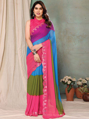 Multi Georgette Saree With Blouse Piece