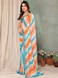 Orange & Blue Georgette Saree With Blouse Piece