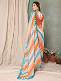 Orange & Blue Georgette Saree With Blouse Piece