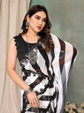 Black & White Georgette Saree With Blouse Piece