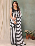 Black & White Georgette Saree With Blouse Piece