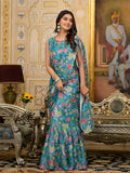 Teal Georgette Ready Made Saree