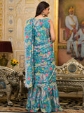 Teal Georgette Ready Made Saree