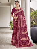 Maroon  Mulmul Cottons Saree With Blouse Piece