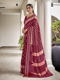 Maroon  Mulmul Cottons Saree With Blouse Piece