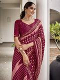 Maroon  Mulmul Cottons Saree With Blouse Piece