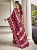 Maroon  Mulmul Cottons Saree With Blouse Piece