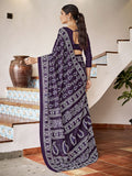 Blue Mulmul Cottons Saree With Blouse Piece