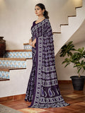 Blue Mulmul Cottons Saree With Blouse Piece