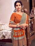 Orange And Black Mulmul Cottons Saree With Blouse Piece