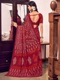 Red Mulmul Cottons Saree With Blouse Piece