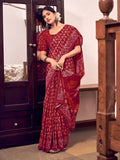 Red Mulmul Cottons Saree With Blouse Piece