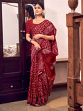 Red Mulmul Cottons Saree With Blouse Piece