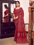 Red Mulmul Cottons Saree With Blouse Piece