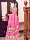 Pink Mulmul Cottons Saree With Blouse Piece