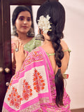 Pink Mulmul Cottons Saree With Blouse Piece