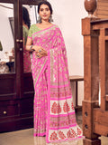 Pink Mulmul Cottons Saree With Blouse Piece