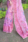 Pink Organza Saree with Red Blouse Piece