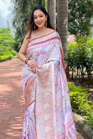 Grey Tusser Silk Saree with Grey Blouse Piece