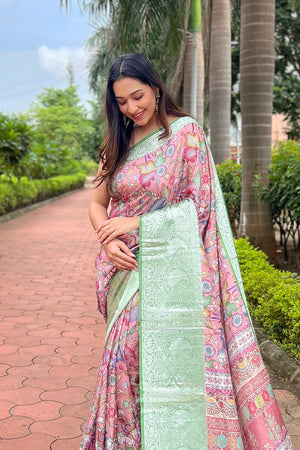 Pink Tusser Silk Saree with Pink Blouse Piece