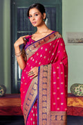 Pink Banarasi Silk Saree With Blouse Piece