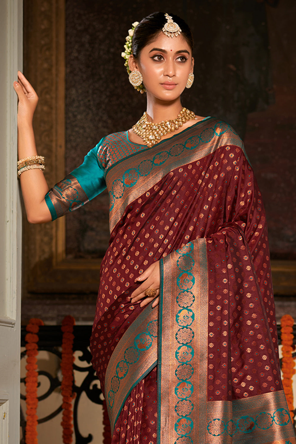 Brown Silk Saree With Weaving Border & Digital Printed Work – Bahuji -  Online Fashion & Lifestyle Store