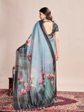 Sky Linen Blend Saree With Blouse Piece