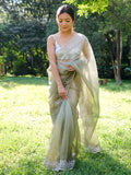 Pista Organza Saree With Blouse Piece