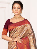 Brown Kanjivaram Silk Saree With Blouse Piece