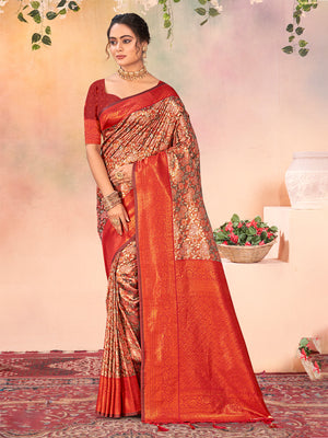 Red Kanjivaram Silk Saree With Blouse Piece