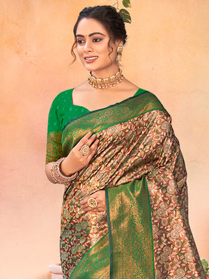 Brown Kanjivaram Silk Saree With Blouse Piece